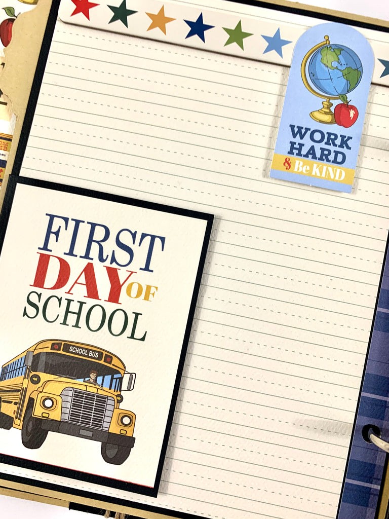 School Days Scrapbook Album Page with bus, globe and stars 