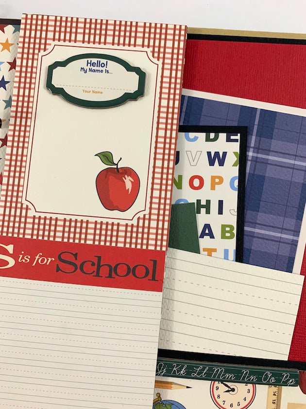 School Days Scrapbook Album Page with apple and pocket