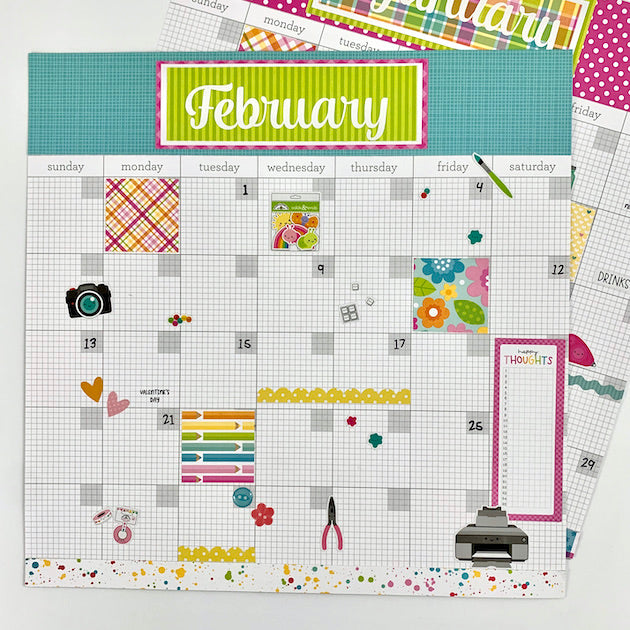 12x12 February Scrapbook Calendar Layout