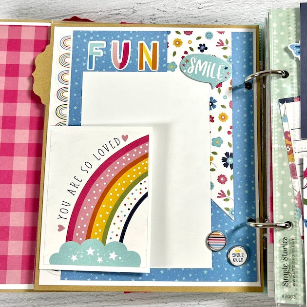 This is me Looking Back scrapbook album page with rainbow and flowers