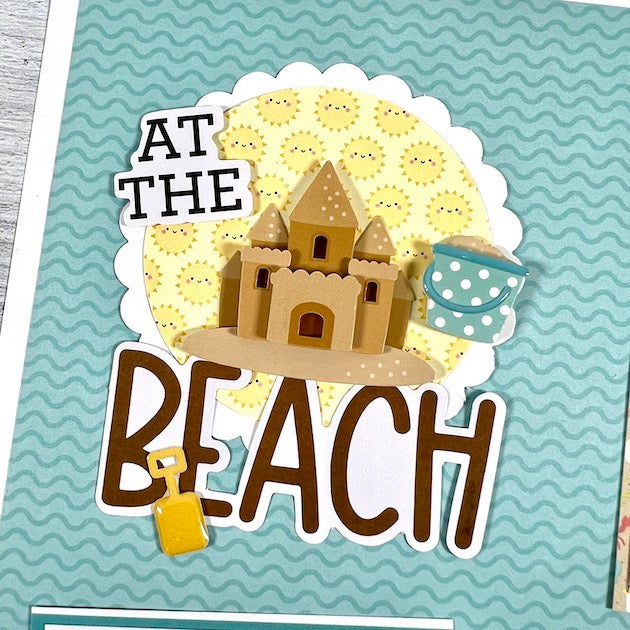 12x12 Summer Beach Scrapbook Page with sand castle and sunshine