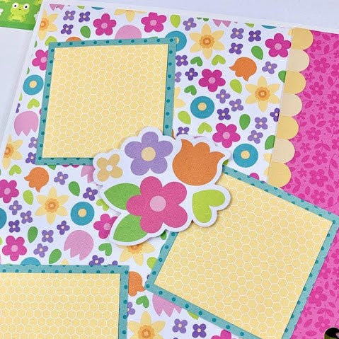 Simply Spring Time Scrapbook Album Page with colorful flowers