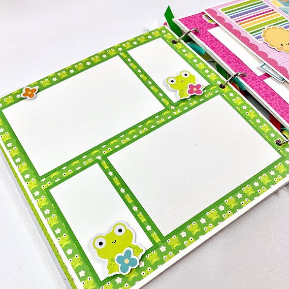 Simply Spring Time Scrapbook Album Page with flowers and cute frogs