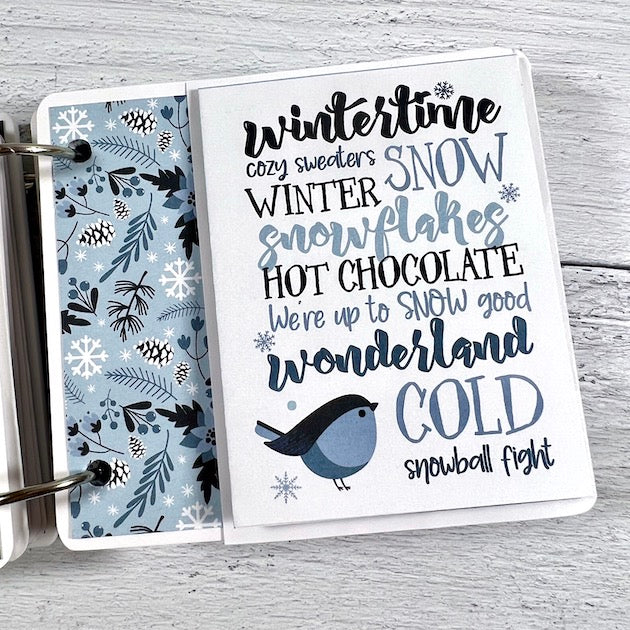 Winter Scrapbook Mini Album page with bird and branches