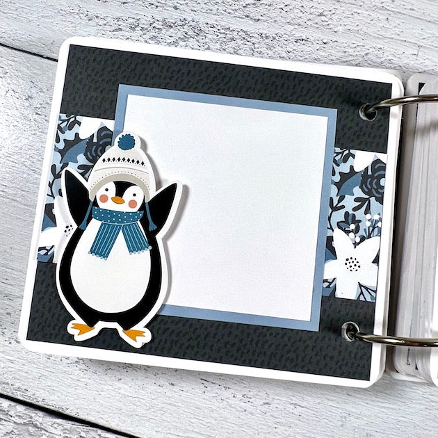 Winter Scrapbook Mini Album page with penguin