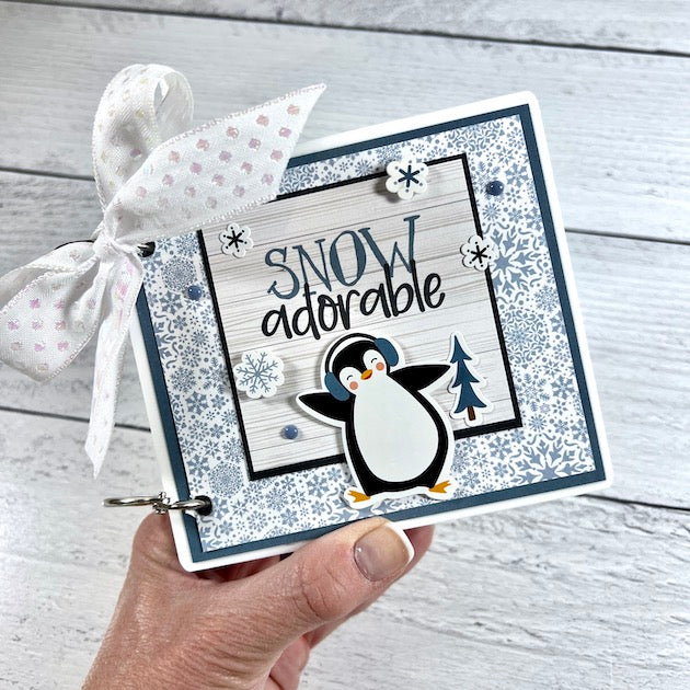 Winter Scrapbook Mini Album with penguin and snowflakes