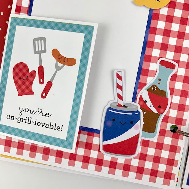Summer Fun and BBQ Scrapbook Album page with grilling tools and soda