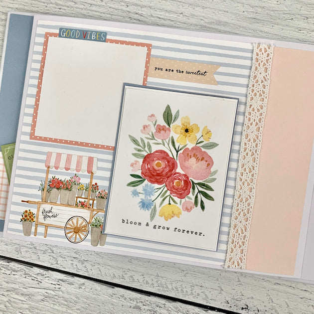 Sweet Summer Memories Scrapbook page with flowers for family & friend photos