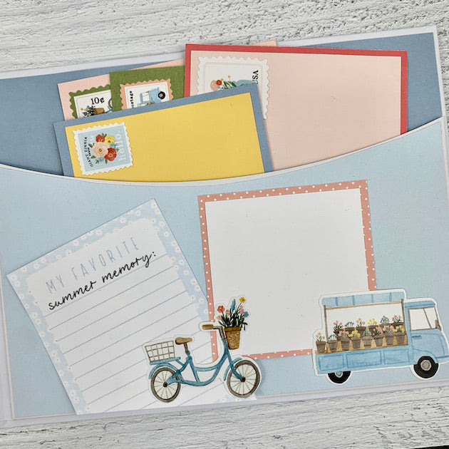 Sweet Summer Memories Scrapbook page with pocket and journaling cards