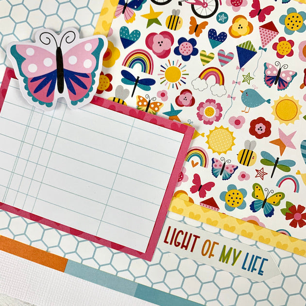 12x12 summer layout with butterflies, rainbows, hearts and bees