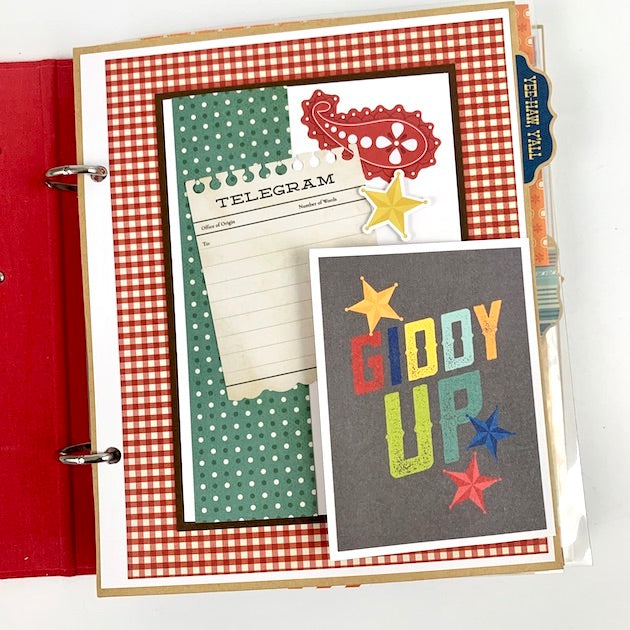 Howdy Western Themed Scrapbook Album page with folding card