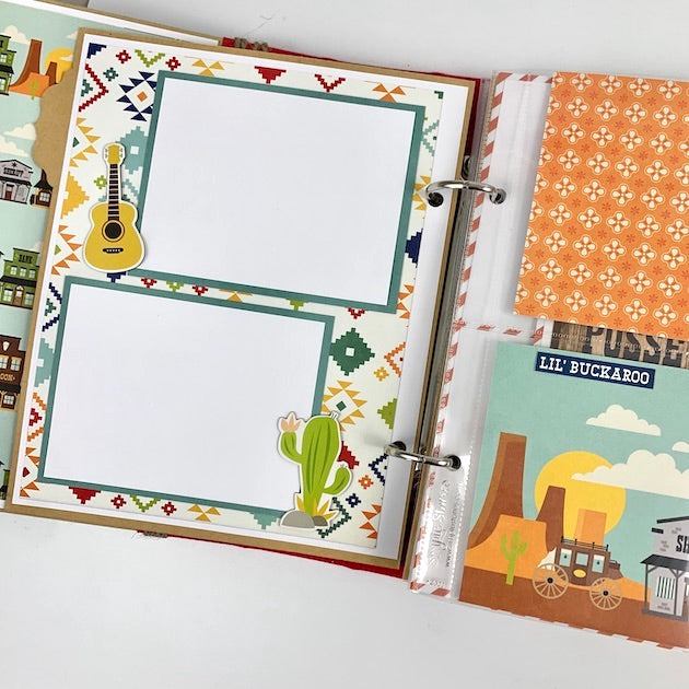 Howdy Western Themed Scrapbook Album page with guitar and cactus