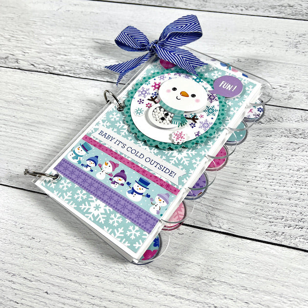 Winter Acrylic Snowman Scrapbook album with scallops down the side