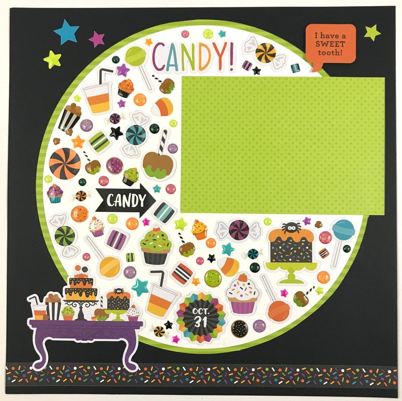 Halloween 12x12 Scrapbook Layout with candy and treats