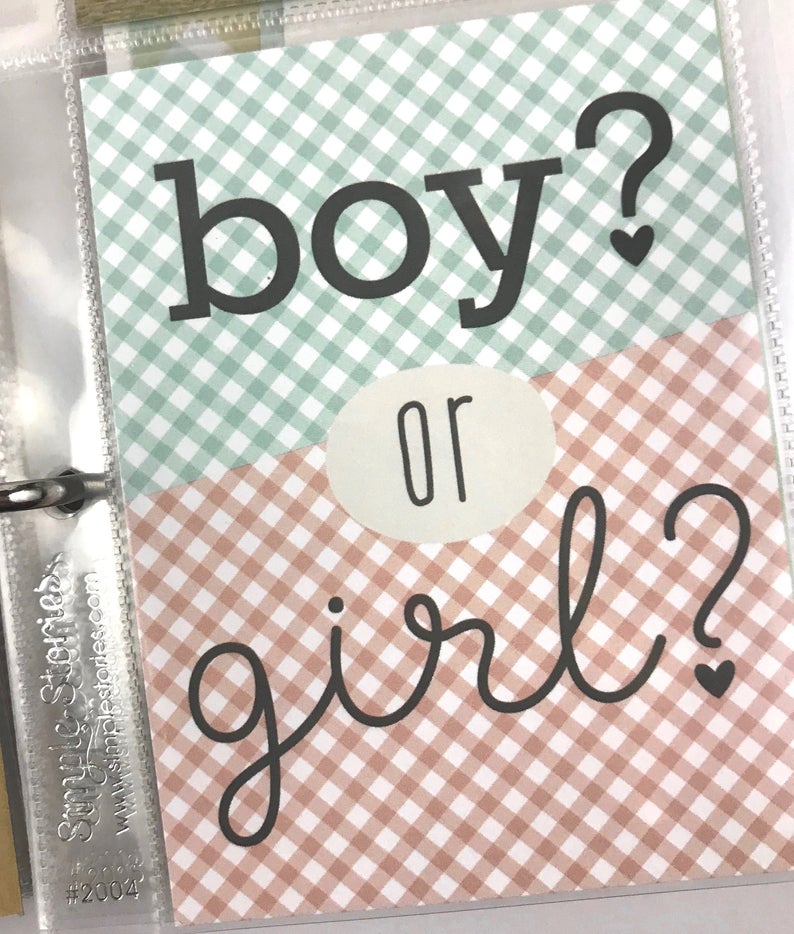 Pregnancy Scrapbook Album Page for photos of a gender reveal